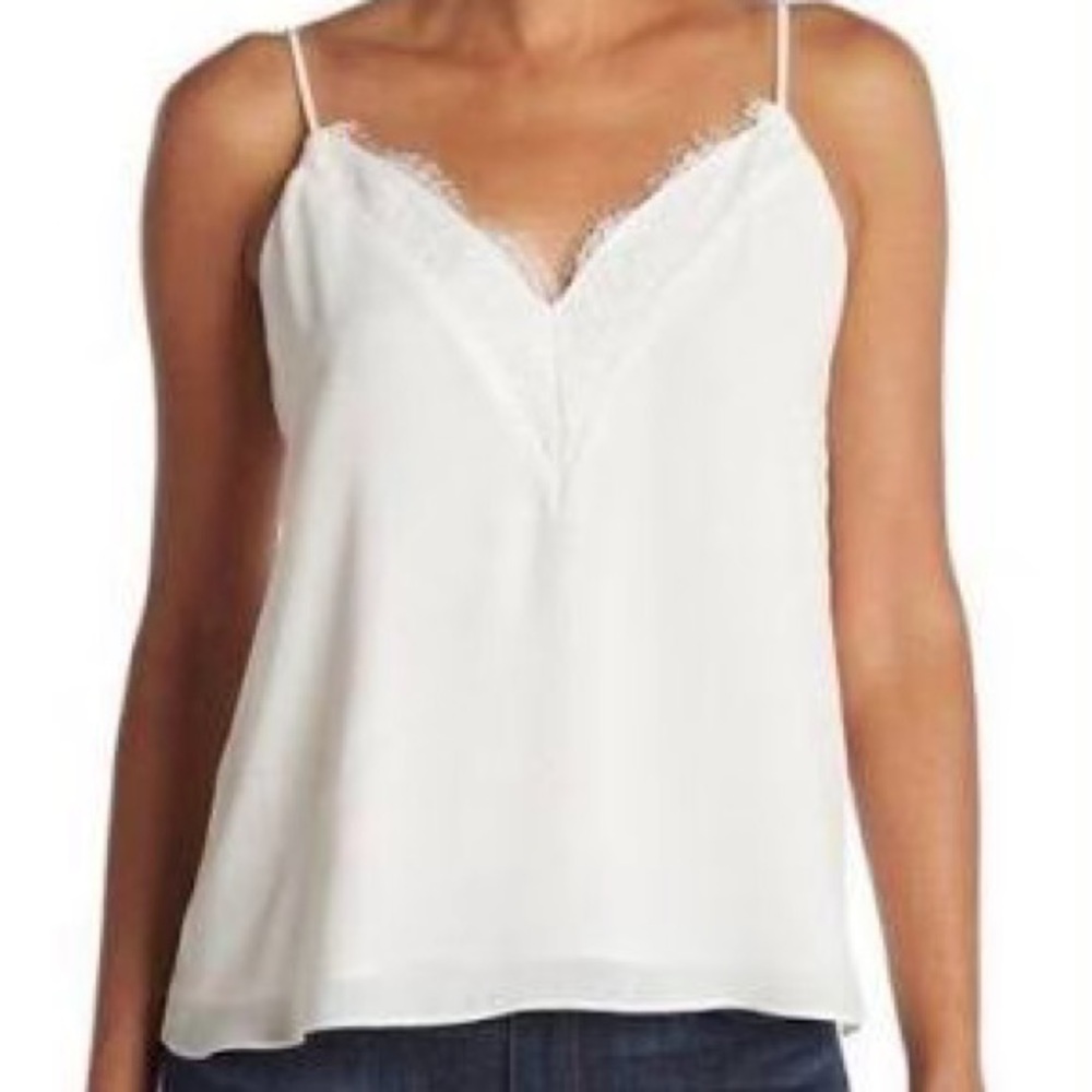 Melrose and Market Lace Trim V Neck Camisole Soze Medium White Revolve NEW